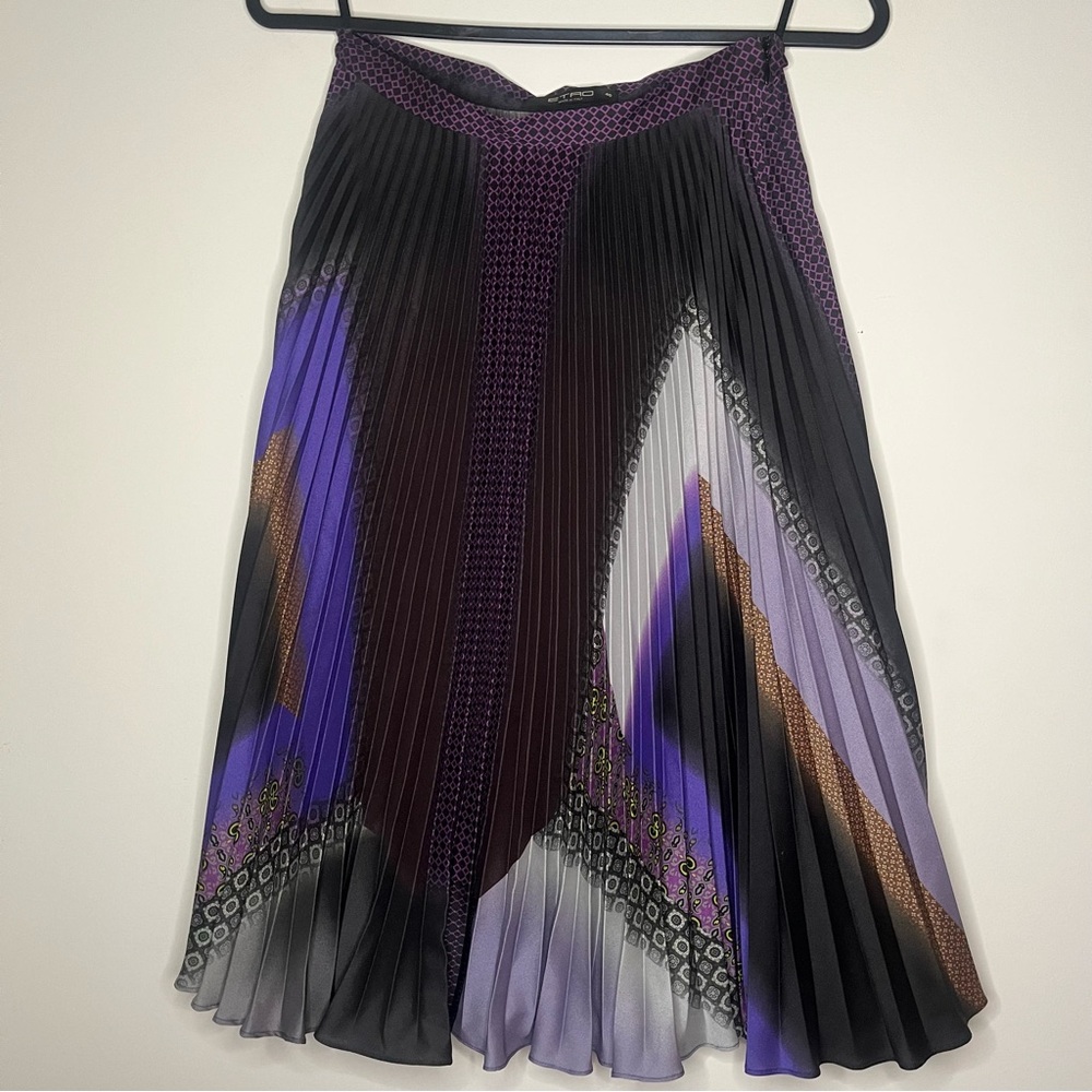 Etro Multicolor Pleated A-Line Midi Skirt